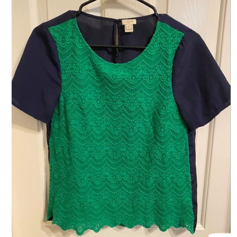 J.Crew Green and Navy Top, Size Small